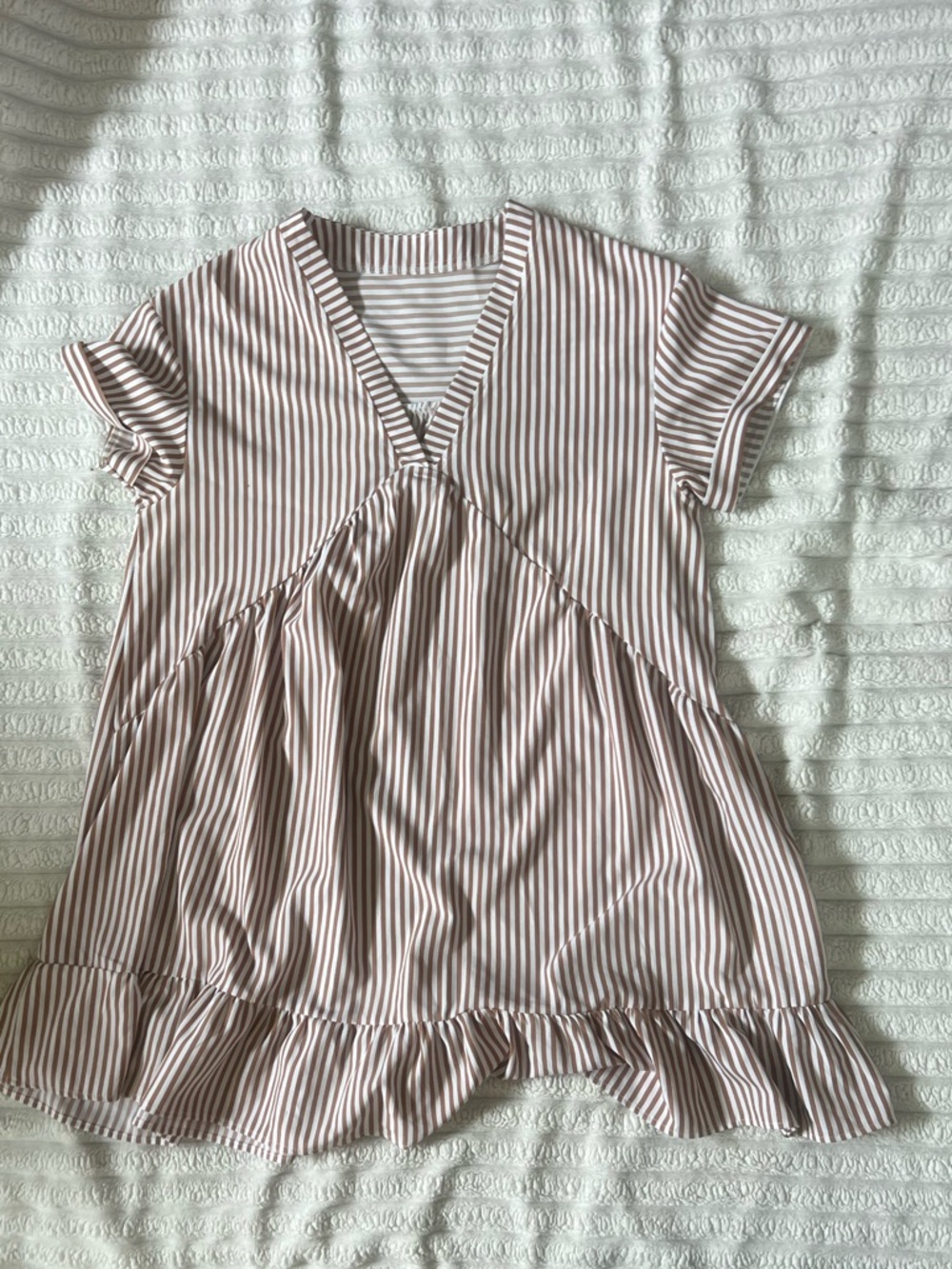 SHEIN Mauve & White Striped V-Neck Tunic Dress